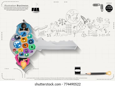 Businessman and  Lady  Brainstorming - key with  icon- Background Plan Business - modern Idea and Concept Vector illustration Business.