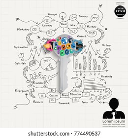 Businessman and  Lady  Brainstorming - key with  icon- Background Plan Business - modern Idea and Concept Vector illustration Business.