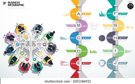  Businessman and Lady Brainstorming  for success  - Icon percent Step 10%-100% and graph - modern design Idea and Concept Vector illustration Infographic template.