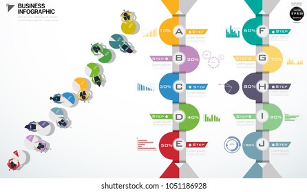  Businessman and Lady Brainstorming  for success  - Icon percent Step 10%-100% and graph - modern design Idea and Concept Vector illustration Infographic template.