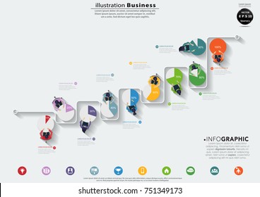 Businessman and Lady - Brainstorming for Success modern design Idea and Concept Vector illustration Infographic template with Line Graph,Percent,Text 10%-100%,icon.