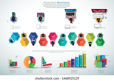 Businessman and Lady - Brainstorming,Contact communicate Cellphone,Tablet,Laptop,Computer with graph,  Paper rocket fold,icon,Percent 10 -100,Infographic template.