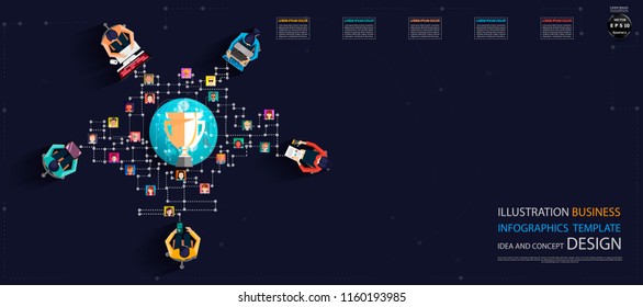 Businessman and  Lady,  Contact communicate, Social Network Technology,People various,Earth,Trophy For success,Illustration Business Infographics Template  Idea and concept design.
