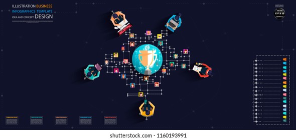 Businessman and  Lady,  Contact communicate, Social Network Technology,People various,Earth,Trophy For success,Illustration Business Infographics Template  Idea and concept design.
