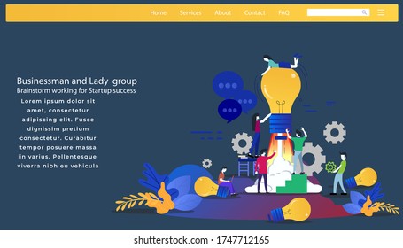 Businessman and Lady  group Brainstorm working for Startup success with Lamp Creativity modern Idea and Concept illustration infographic template.
