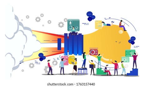 Businessman and Lady  group Brainstorm working for Startup success modern  Creativity modern Idea and Concept illustration.