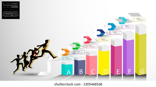 Businessman and Lady - Staircase up  -  Graph chart Percent  - Illustration modern  Business Steps Infographics Template Idea and concept design  -  Vector
