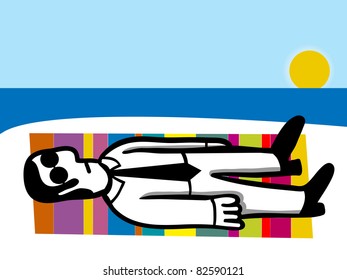 businessman laid down in a beach