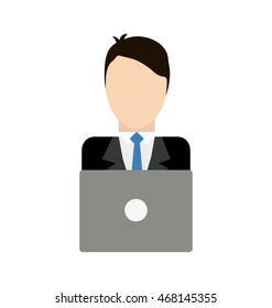 Businessman laptop avatar man male business icon. Isolated and flat vecctor illustration