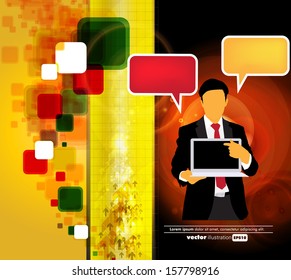 Businessman with laptop computer. Vector