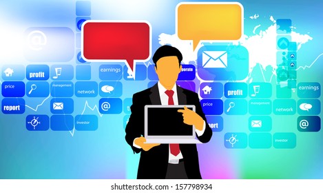 Geschäftsmann mit Laptop-Computer. Vektorgrafik