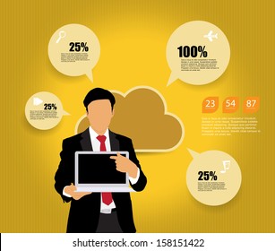 Geschäftsmann mit Laptop-Computer. Vektorgrafik 