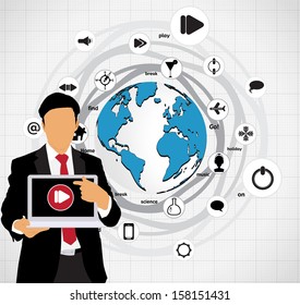 Businessman with laptop computer. Vector 