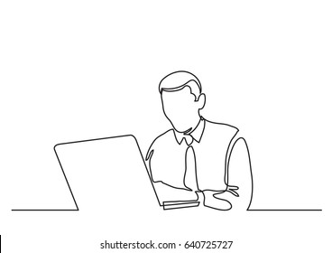 Businessman Laptop Continuous Line Drawing Stock Vector (Royalty Free ...