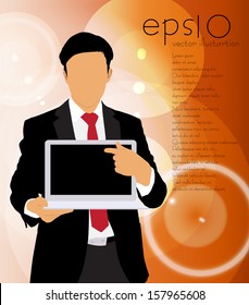 Empresario con laptop. Vector editable