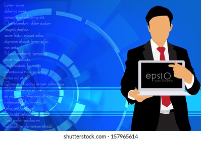 Businessman with laptop. Editable vector