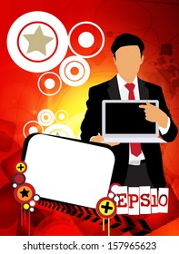Businessman with laptop. Editable vector