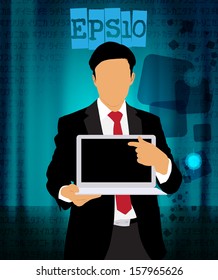 Empresario con laptop. Vector editable