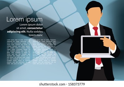 Businessman with laptop. Editable vector