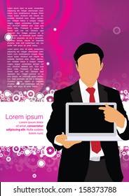 Businessman with laptop. Editable vector