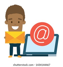 businessman with laptop envelope send email vector illustration