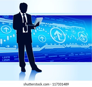 Businessman with laptop. (EPS10 vector)