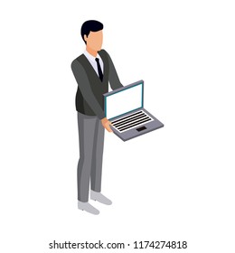 Businessman with laptop isometric