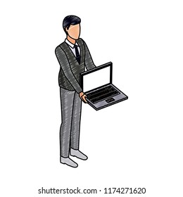 Businessman with laptop isometric scribble