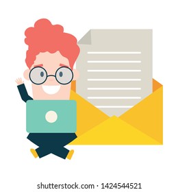 businessman with laptop message letter send email vector illustration