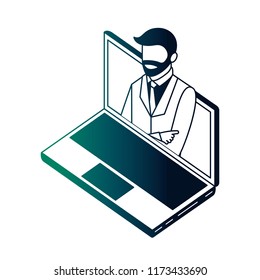 businessman in laptop online data network