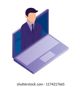 businessman in laptop online data network