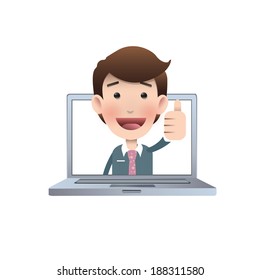 Businessman with laptop over white background. Vector design. 