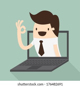 Businessman in laptop screen