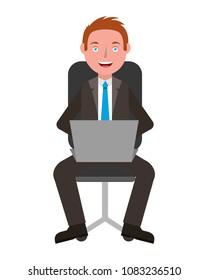 businessman with laptop sit in office chair