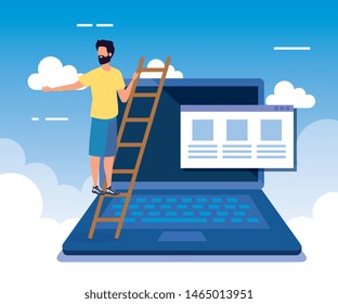 businessman with laptop technology and website data
