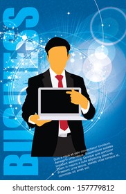 Geschäftsmann mit Laptop. Vektorgrafik