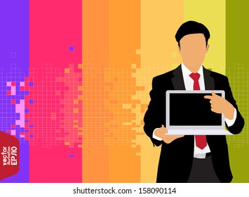 Empresário com laptop. Vetor 
