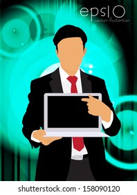 Empresario con laptop. Vector 