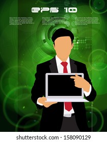 Businessman with laptop. Vector 