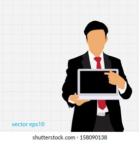 Geschäftsmann mit Laptop. Vektorgrafik