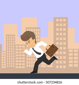 Businessman Late for Work. Man Hurry to Work. Vector illustration