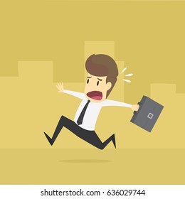 Businessman Late for Work. Man Hurry to Work. VECTOR