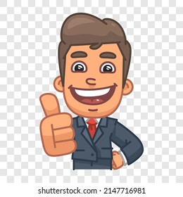 Businessman laughing and showing thumbs up. Funny character. Vector character