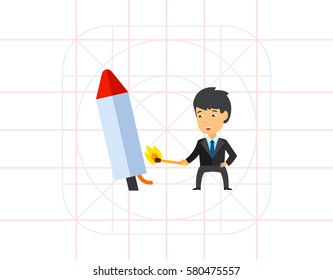 Businessman launching firework rocket icon