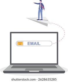 empresário lançando origami avião de papel em e-mail formulário de assinatura no site.

