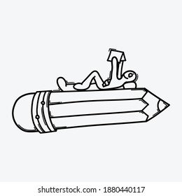 Businessman lay down on the pencil. Doodle vector icon. Drawing sketch illustration hand drawn cartoon line.