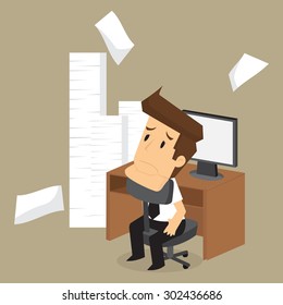 businessman lazy work, accumulation of work. vector