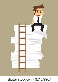 businessman lazy work, accumulation of work.vector