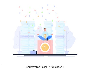 Businessman leader in his business. First place. Effective management. Vector illustration - Vector illustration