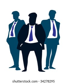 Businessman Leader with his team standing behind him.